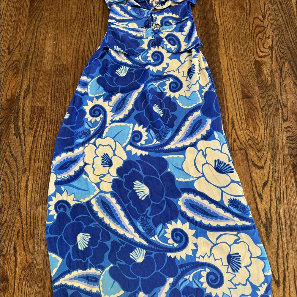 FARM Rio Blue and Cream Floral Maxi Dress XS.